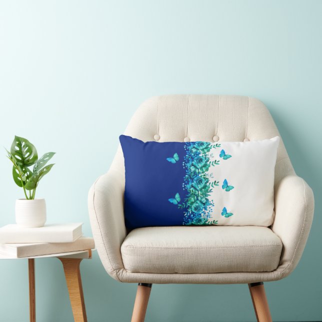 Oreiller Lombaire Papillon Floral Bleu (Chaise)
