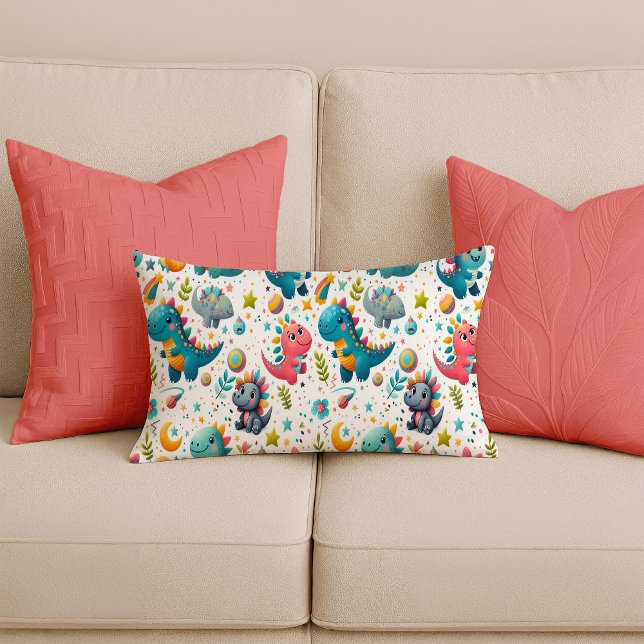 Oreiller Lombaire pour Nurserie avec Bébé Dinosaur (Cute Baby Dinosaur Teal Nursery Lumbar Pillow)