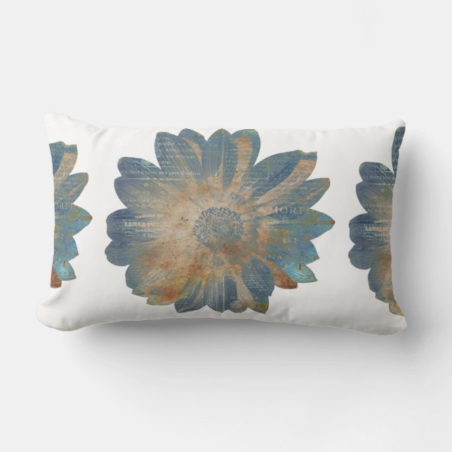 Oreiller Lombaire Réversible Bleu Daisy/Tan Uni (Recto)