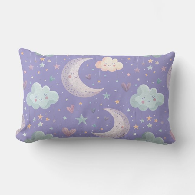 Oreiller Lombaire Violet Lune & Nuages (Recto)