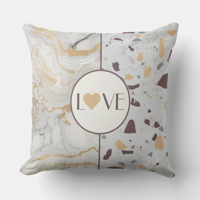 Oreiller Love Terrazzo-Marbre avec Cœur en Or (Recto)