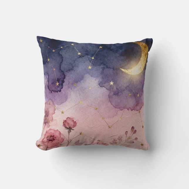 Oreiller Lune Céleste Aquarelle - Œuvre d'Art Onir (Recto)