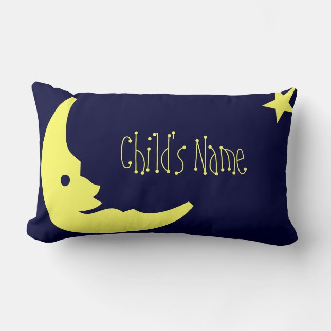 Oreiller lune personnalisé enfant bleu, jaune (Recto)