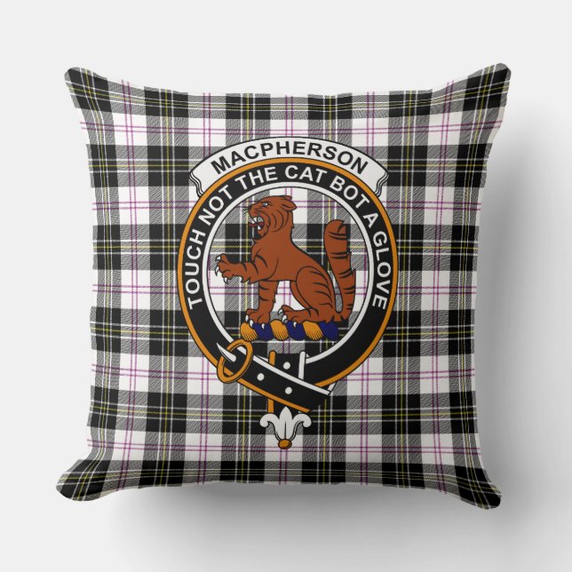 Oreiller MacPherson Tartan, insigne de clan et dev (Recto)