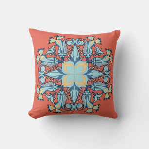 Oreiller Mandala Bloom en rouge corail