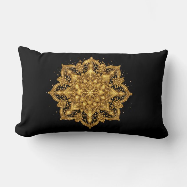 Oreiller Mandala Doré Luxe Décoratif Jeté  (Recto)
