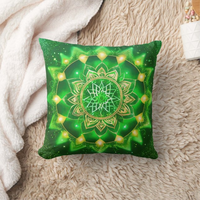 Oreiller Mandala Vert Chakra du Cœur (Couverture)