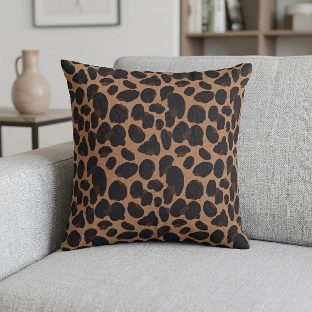 Oreiller marron à motif léopard (Animal Print Leopard Pattern Pillow)