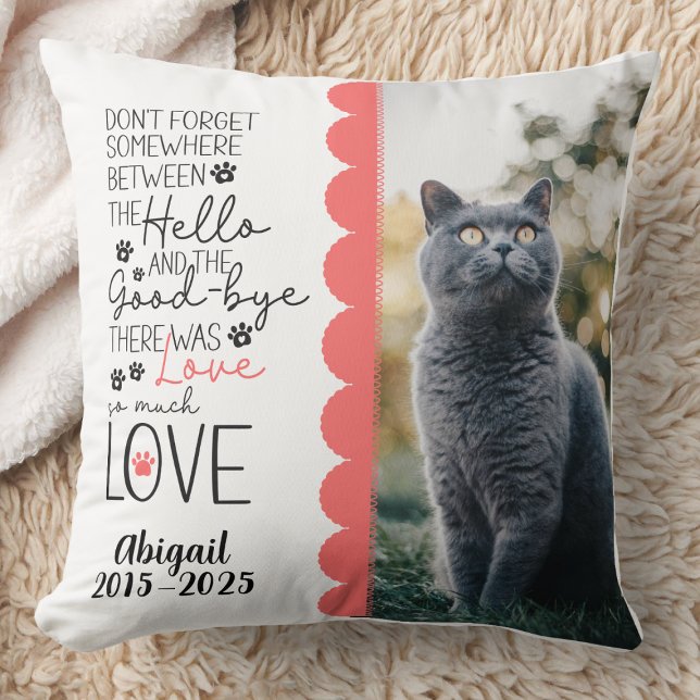 Oreiller Mémorial de Perte d'Animal de Compagnie C (Pet memorial pillow with heartfelt quote for cat loss—a comforting sympathy gift for grieving owners)