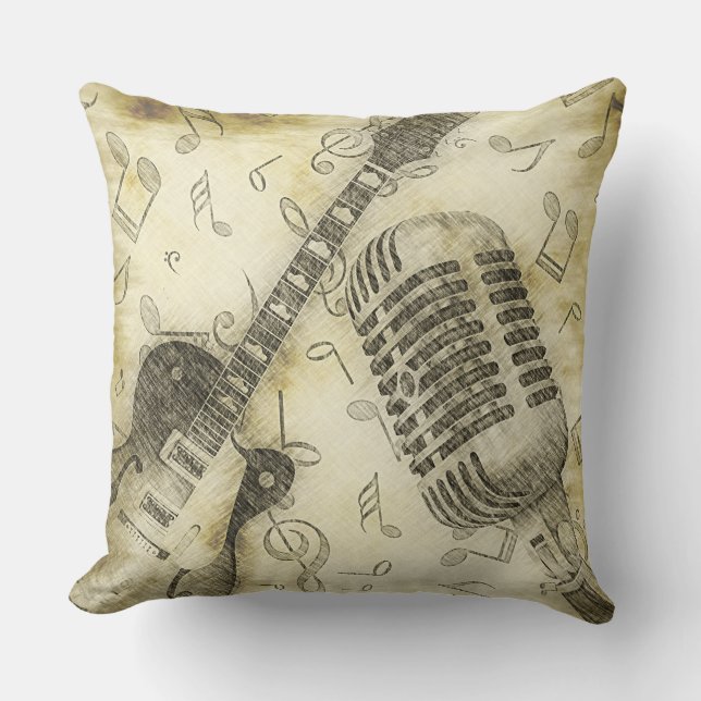 Oreiller Microphone Guitare Vintage Grunge (Recto)