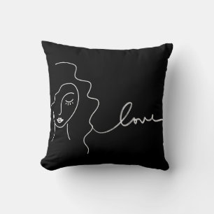 Oreiller minimaliste en ligne art – Visage abstrai