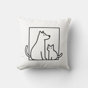 Oreiller minimaliste en ligne de chat et de chien