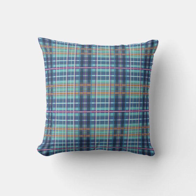 Oreiller Moderne à Carreaux Tartan - Couleurs Vive (Recto)