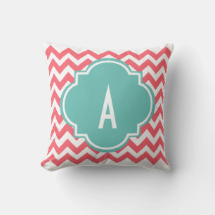 Oreiller Monogramme à Rayures Chevron Rose