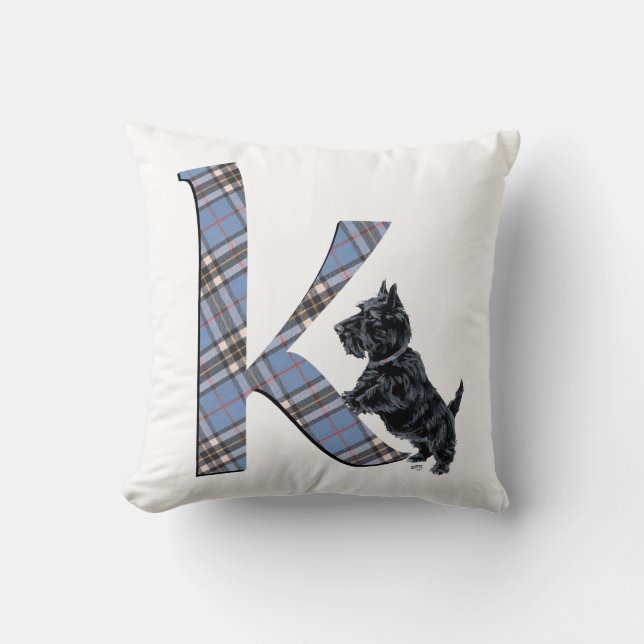 Oreiller monogramme K Terrier Écossais (Recto)