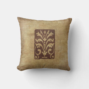Oreiller Motif Antique Style Grunge Brun Patiné