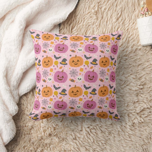 Oreiller Motif Citrouille rose Halloween (Couverture)