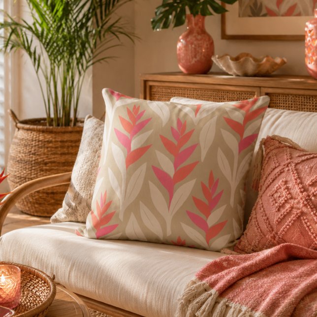 Oreiller motif fleur d'héliconia rétro taupe (Créateur téléchargé)