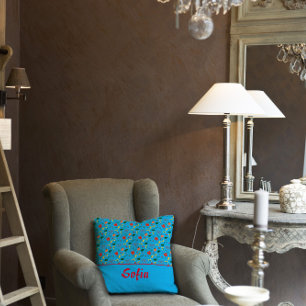 oreiller motif fleur sauvage poppy turquoise jetez