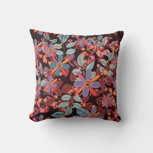 Oreiller motif floral folk art de minuit d'humeur
