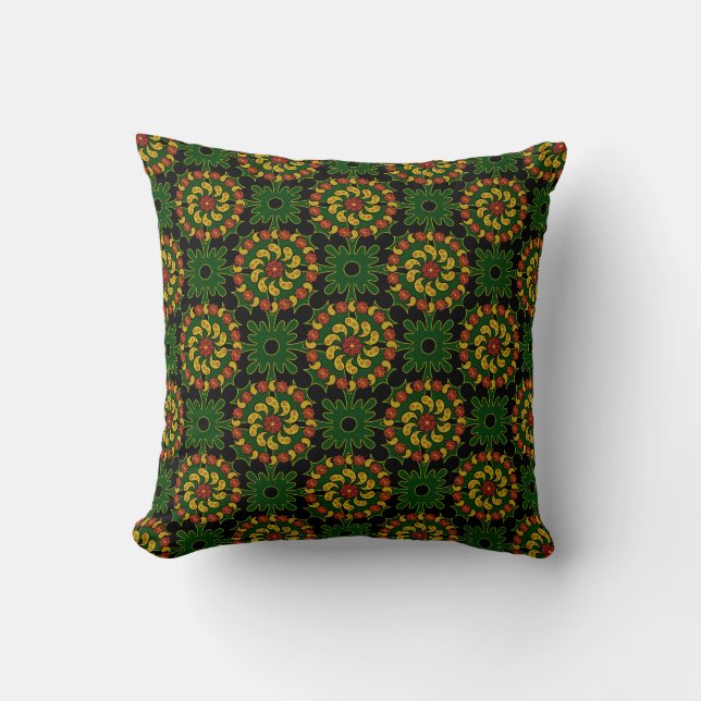 Oreiller Motif Jaune Rouge Paisley Vert (Recto)