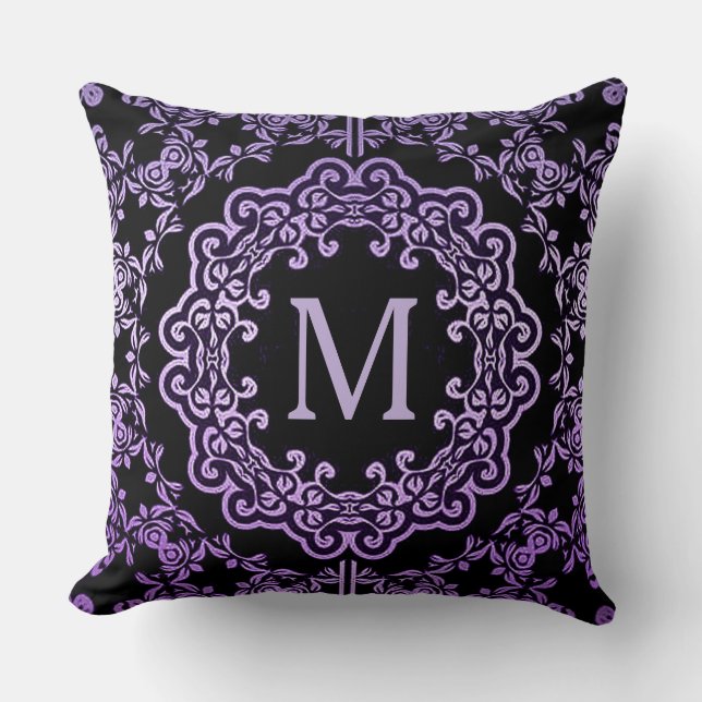 Oreiller motif motif motif violet monogramme (Recto)