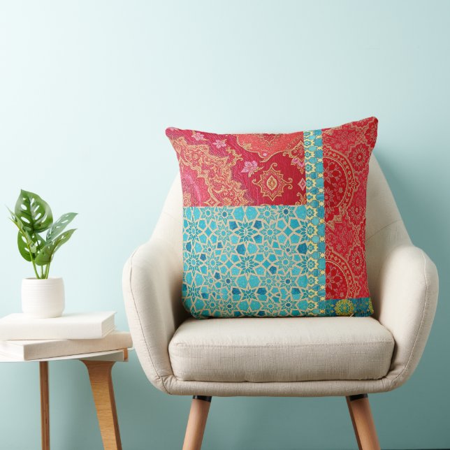 Oreiller - Motif Turquoise Rouge Oriental (Chaise)