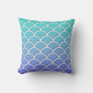 Oreiller motif vague japonaise Aqua et Orchidée
