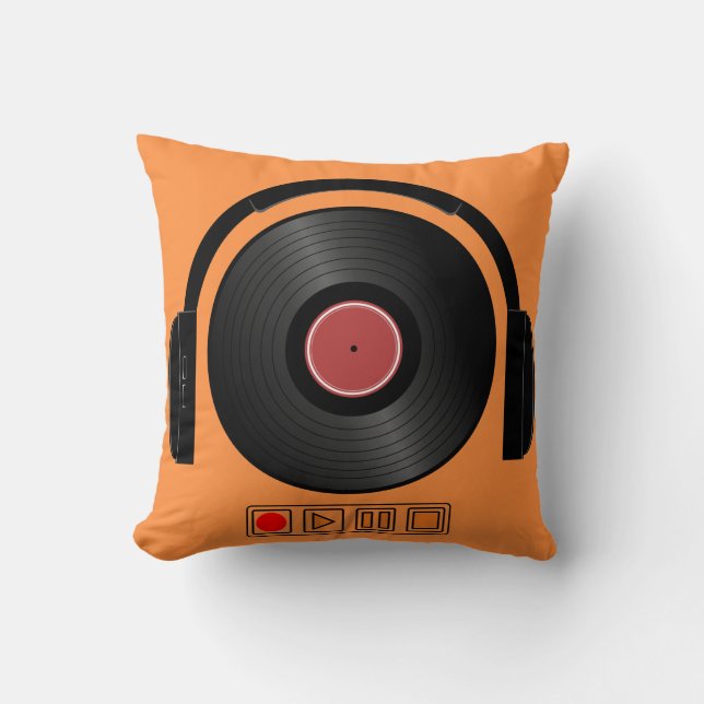 Oreiller musical casque disque vinyle rétro (Recto)
