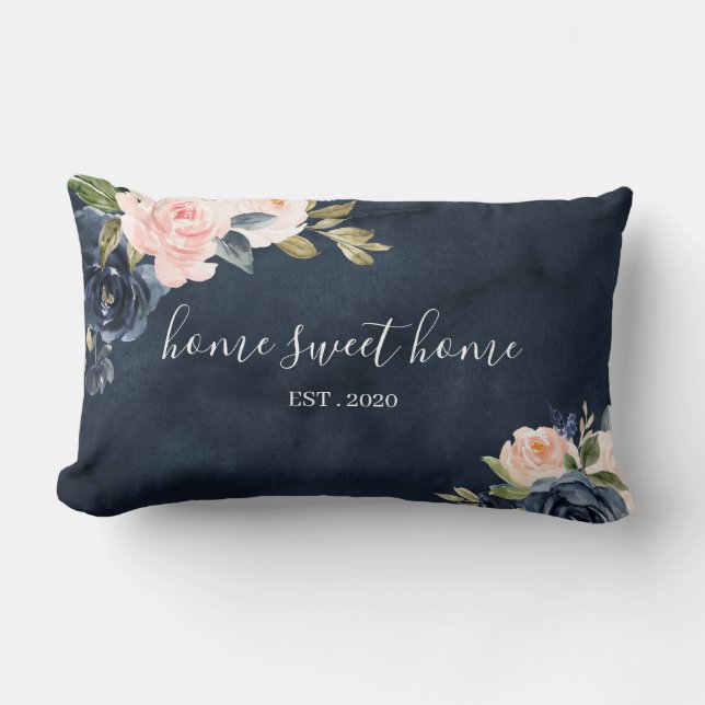 Oreiller Navy Floral Aquarelle Home Sweet Home (Recto)