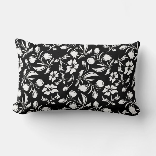 Oreiller noir et blanc à motif floral (Recto)
