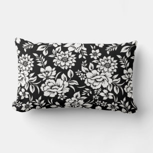 Oreiller noir et blanc à motif floral
