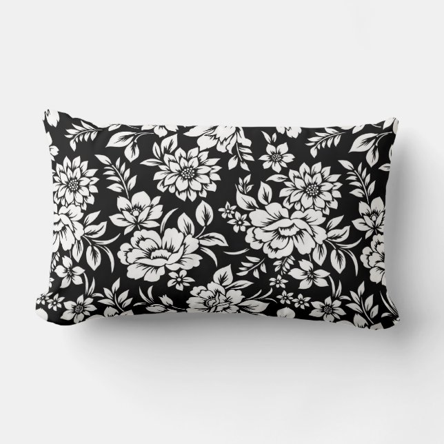 Oreiller noir et blanc à motif floral (Recto)