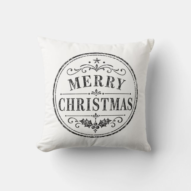 oreiller noir et blanc de Noël vintage (Recto)