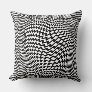 Oreiller noir et blanc Op Art motif zigzag hypnoti