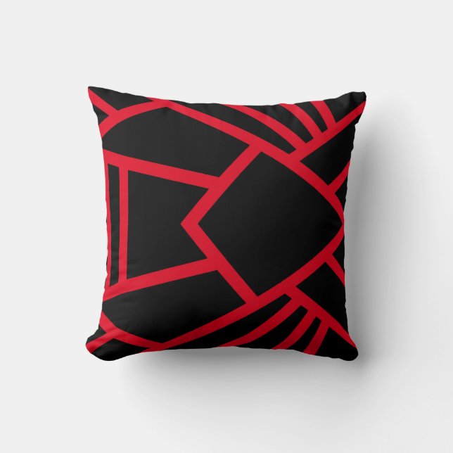 Oreiller noir et rouge de style géométrique abstra (Recto)