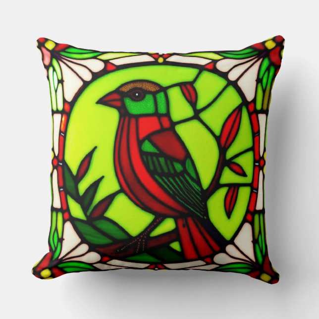 Oreiller Oiseau en Vitrail pour Décoration de Salo (Recto)