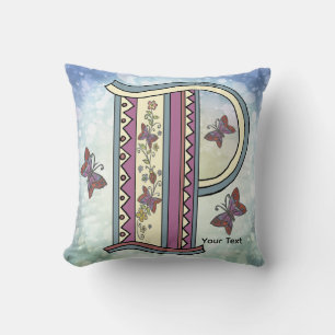 oreiller P monogramme floral