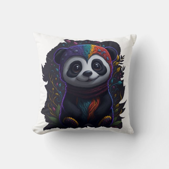 Oreiller Panda Coloré Vibrant - Double Psychédéliq (Recto)