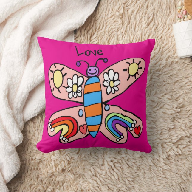 Oreiller Papillon Amoureux Rose Chaud (Couverture)