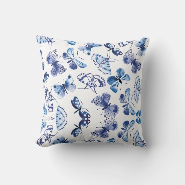 Oreiller Papillons Bleus et Blancs (Recto)