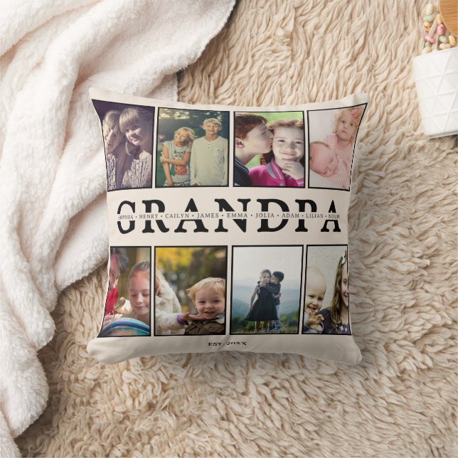 Oreiller Papy – 8 Photos & Noms des petits-enfants (Couverture)