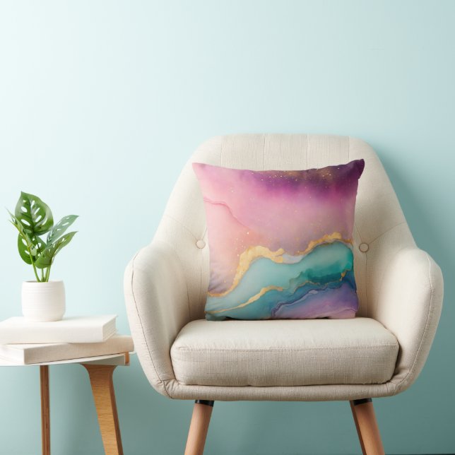 Oreiller pastel sérénité aquarelle avec veine doré (Chaise)