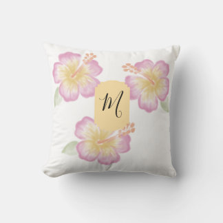 Oreiller personnalisé avec hibiscus à l'aquarelle