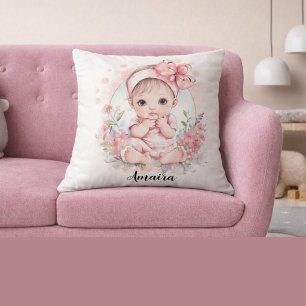 Oreiller personnalisé avec le nom de bébé fille