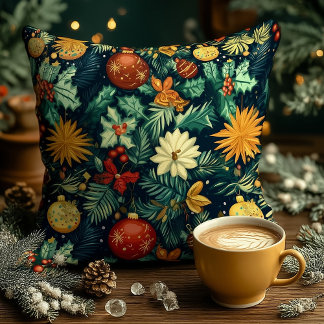 Oreiller personnalisé avec ornement floral de Noël