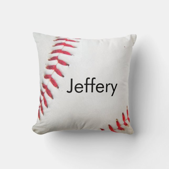 Oreiller personnalisé Baseball Blanc couture rouge (Recto)