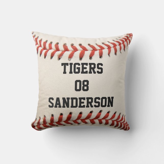 Oreiller personnalisé Baseball Blanc couture rouge (Recto)