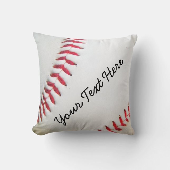 Oreiller personnalisé Baseball Blanc couture rouge (Recto)