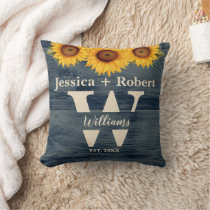 Oreiller Personnalisé Bois Bleu Tournesol Rustique